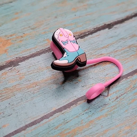 Pink Cowboy Boot Straw Topper - Picture 4 of 5
